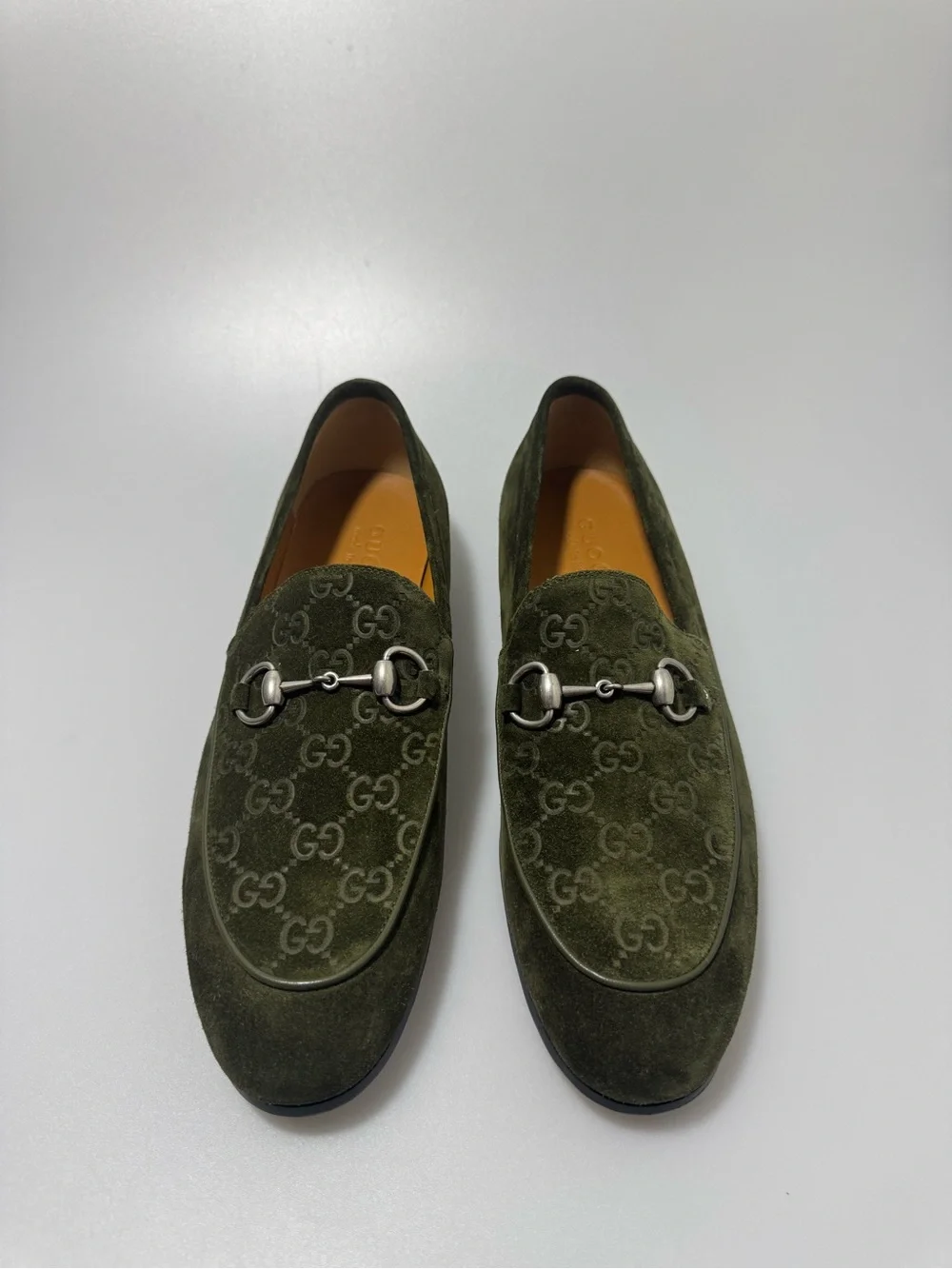 Gucci Jordy Loafers Dark Green Suede Men’s GG Size 8